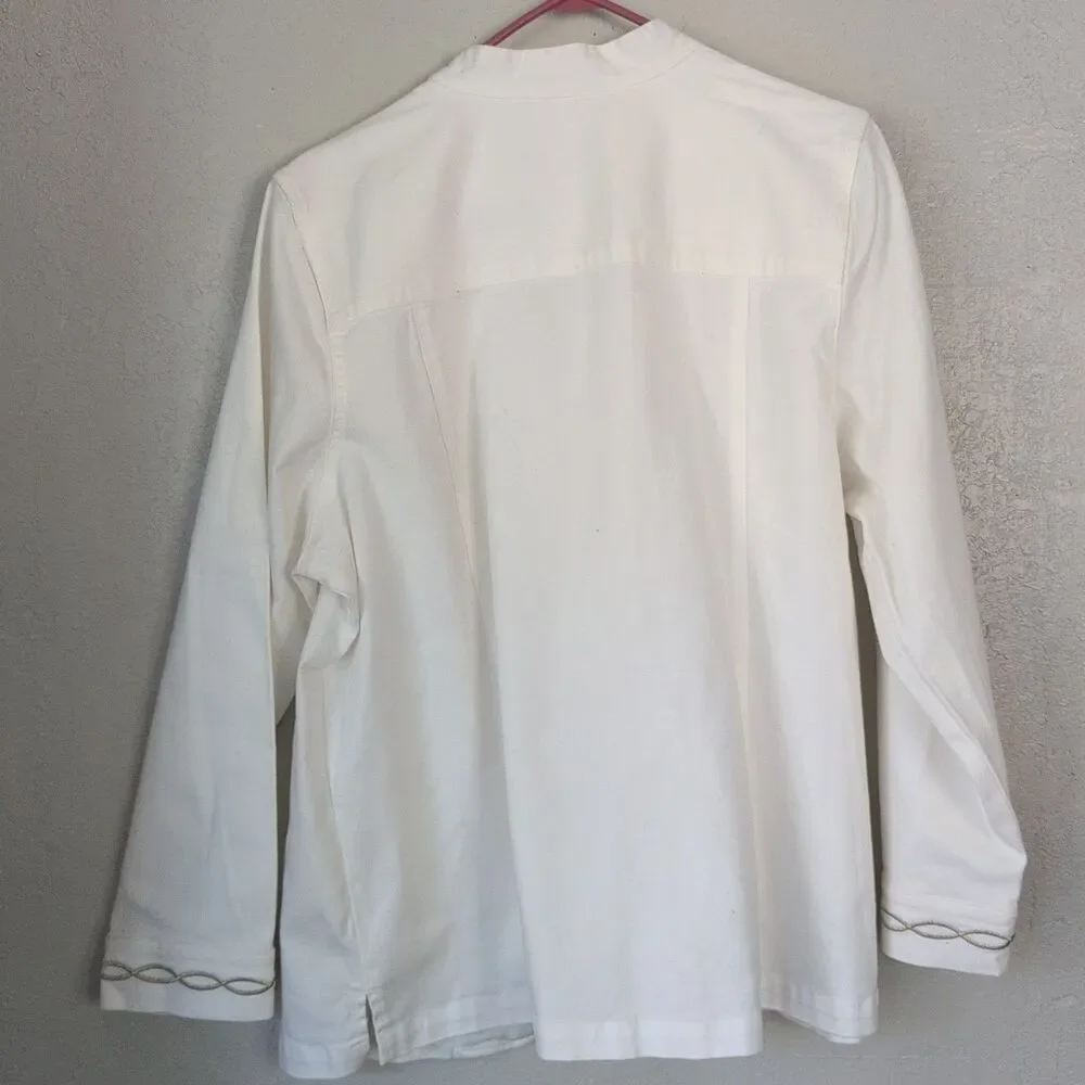 Embroidered Bead Denim Jacket XL White Gold Silver Butterfly Whimsy Boho Fairy